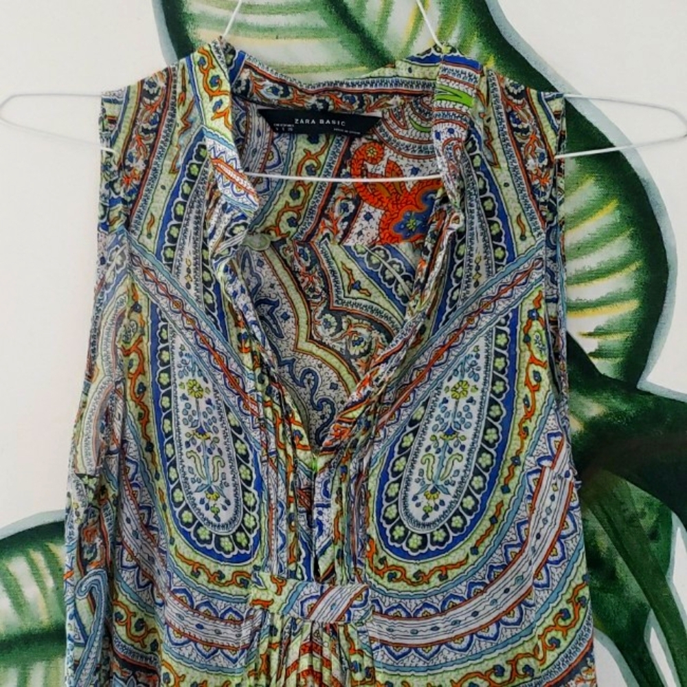 Zara Basic Semi-sheer Pasley Multicolor Print Sleeveless Silky Dress, Size S. - Picture 5 of 16